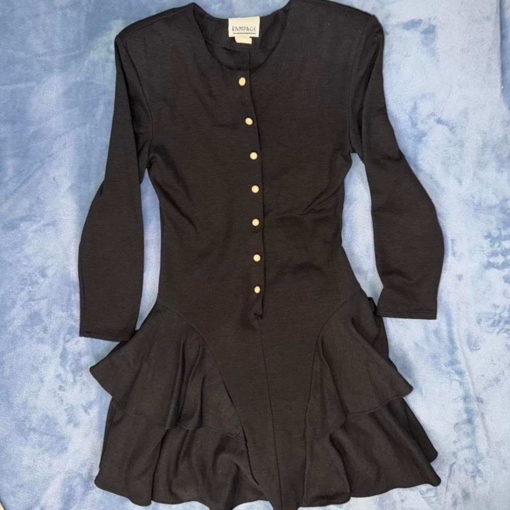 Vintage 90s Rampage black long sleeve‎ button up dress  women Size L